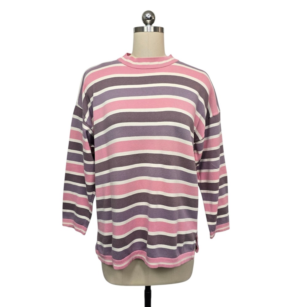 Vintage Sisley Relaxed Elegance‎ Striped Sweater Pink Purple White Womens Medium